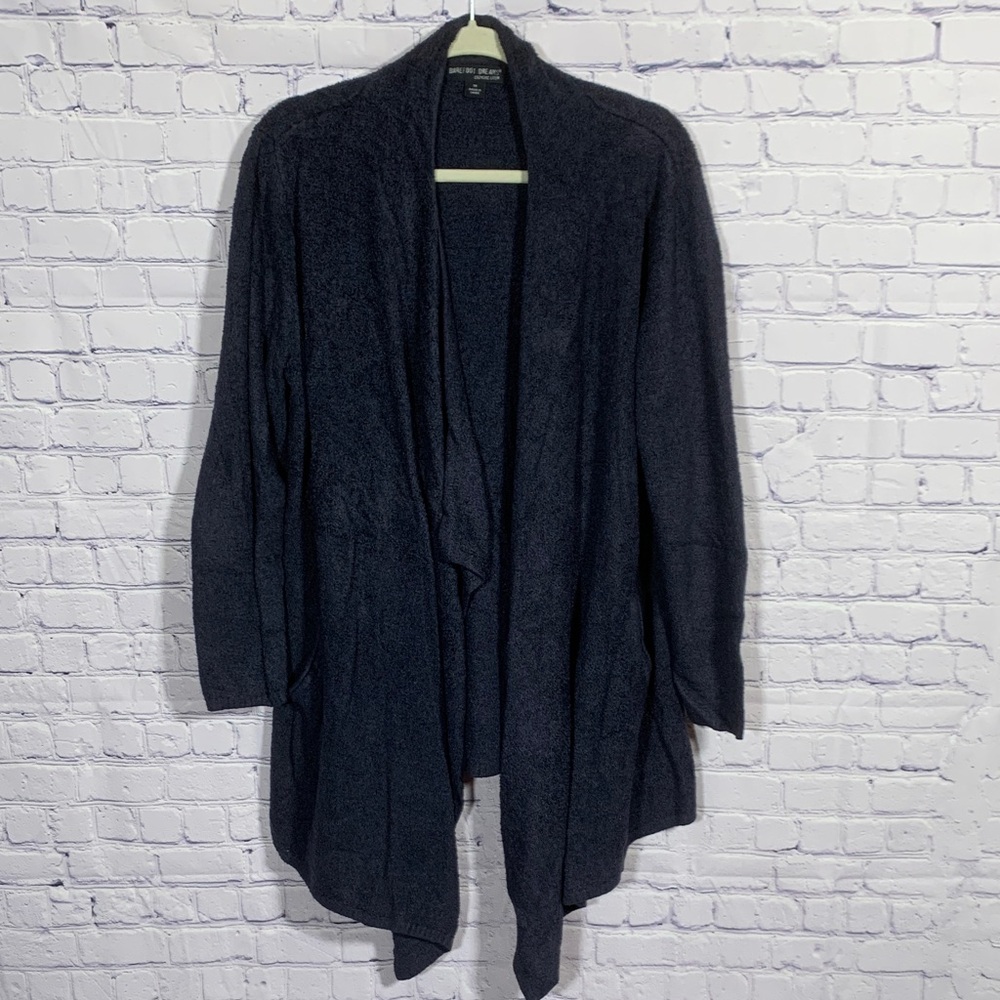 Barefoot Dreams Womens CozyChic Lite Open Front Sweater Black/ Blue Sz 1X Cozy
